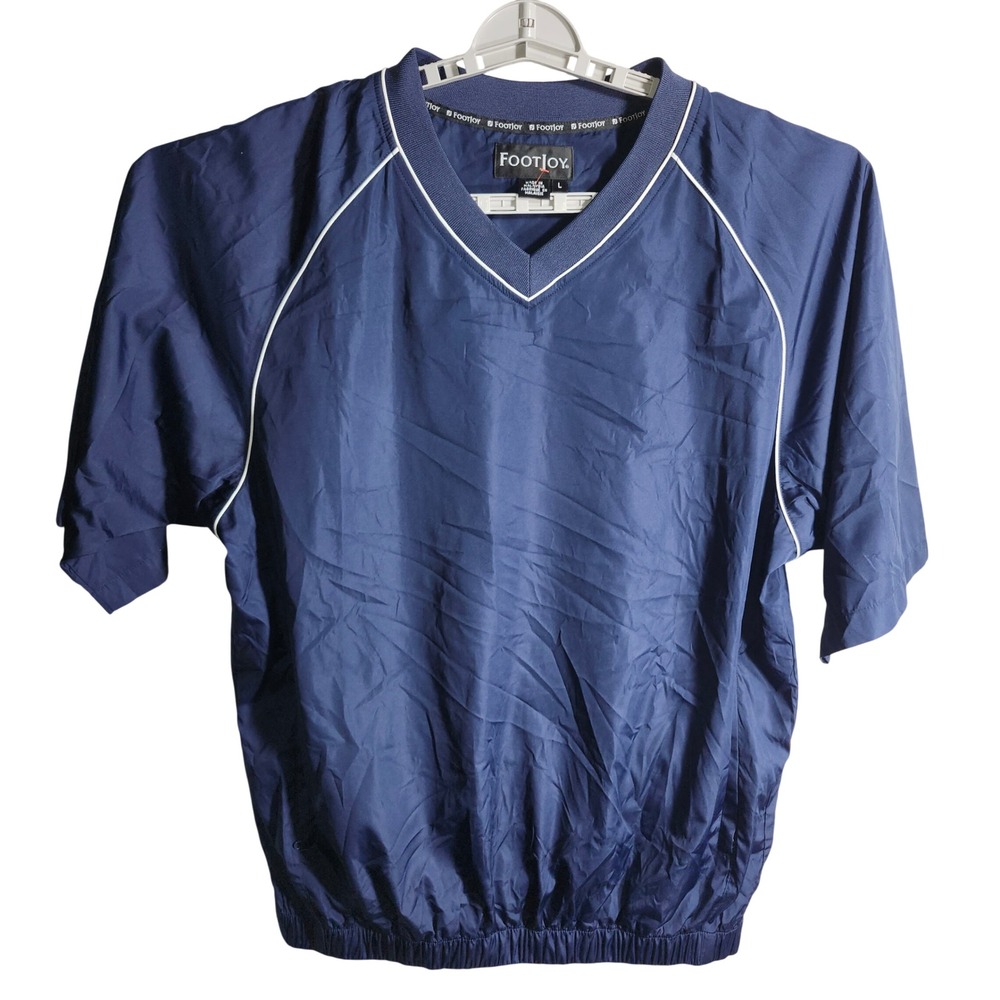 Footjoy FJ Navy Blue V Neck Short Sleeve Golf Pullover Windbreaker Mens L